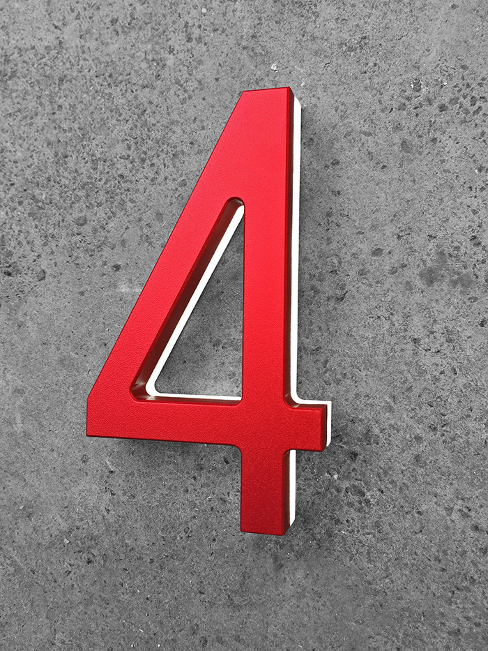 Modern Red 8" Led House Numbers by Luxello LED Signage